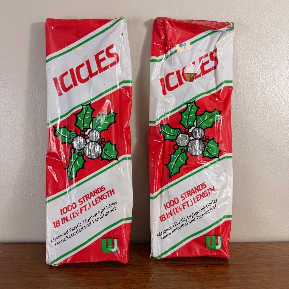 Vintage Union Wadding Christmas Icicles Tinsel 1000 Strands 18" Lot 2 USA